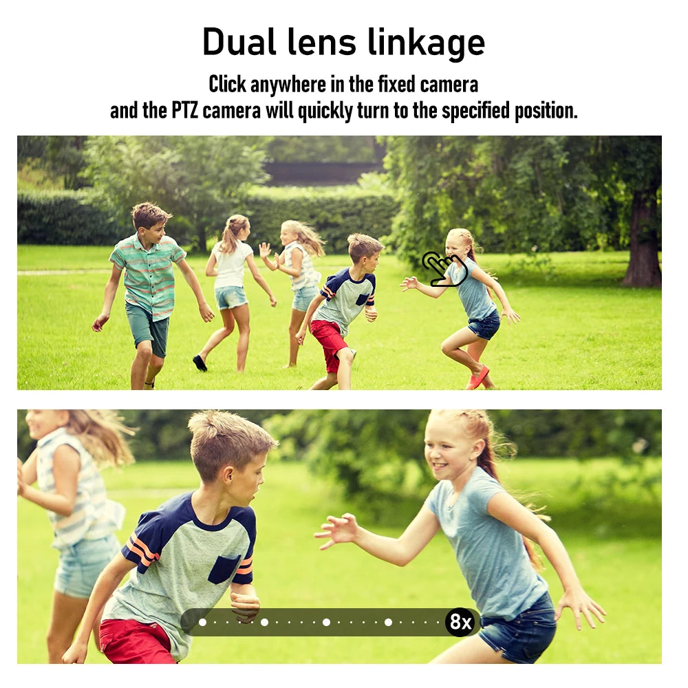 4K 9MP WIFI Three Lens Dual Screen Surveillance Camera 8X Hybrid Zoom Auto Tracking NVR
