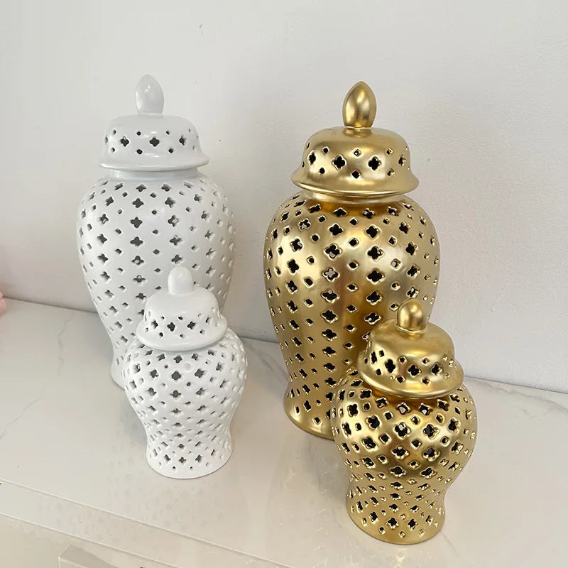 Matte Hollow Ceramic Vase Home Creative Handicrafts Jar Decor and Ornaments