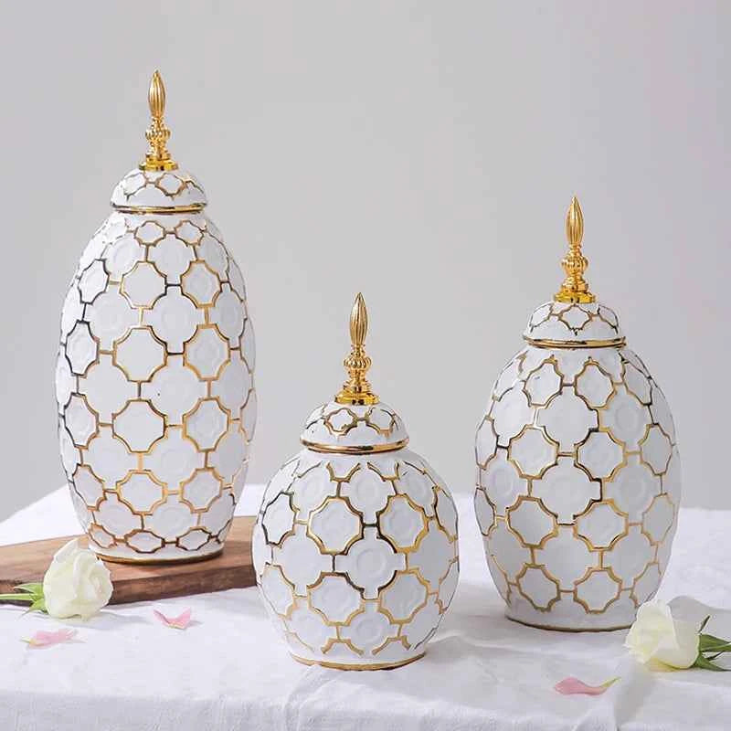 Luxurious Gold-Plated Ceramic Vase