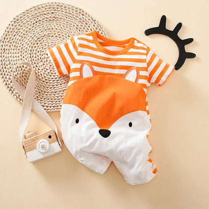 Summer Cute Fox Print Cotton Comfortable Short Sleeve Baby Bodysuit