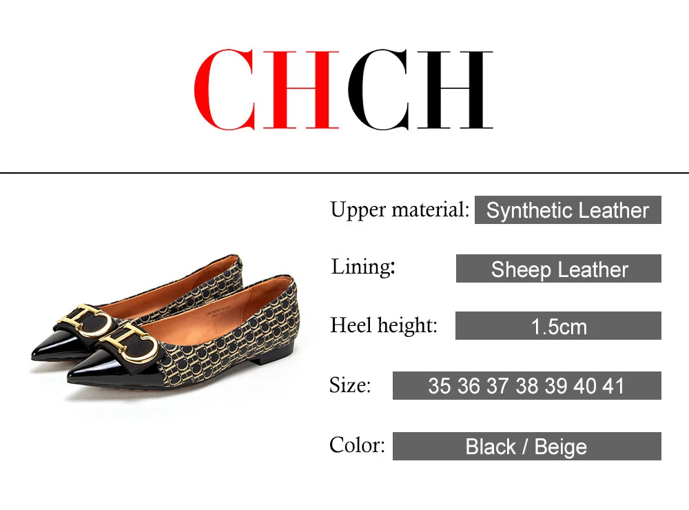 CH Women's New Spliced Pointed Anti slip Flat Casual Shoes