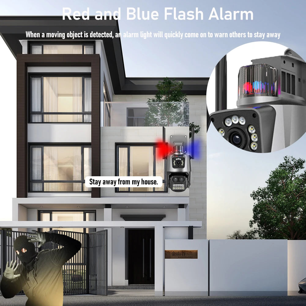 4K 9MP WIFI Three Lens Dual Screen Surveillance Camera 8X Hybrid Zoom Auto Tracking NVR