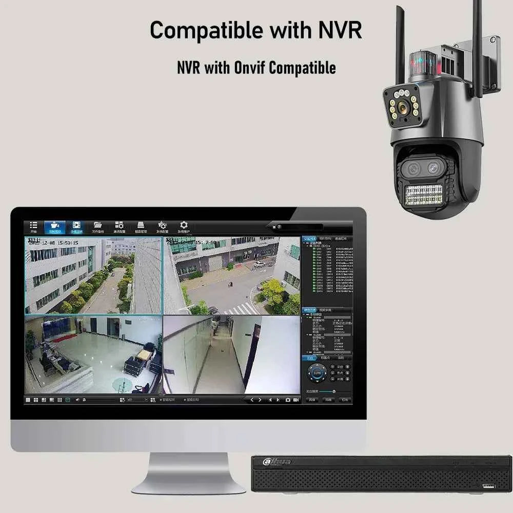 4K 6MP WIFI Three Lens Dual Screen Surveillance Camera Auto Tracking NVR
