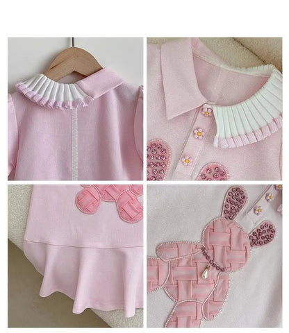 Rosa Rollkragen Prinzessin Koreanische Version Lässiges Kaninchenkleid für Kinder