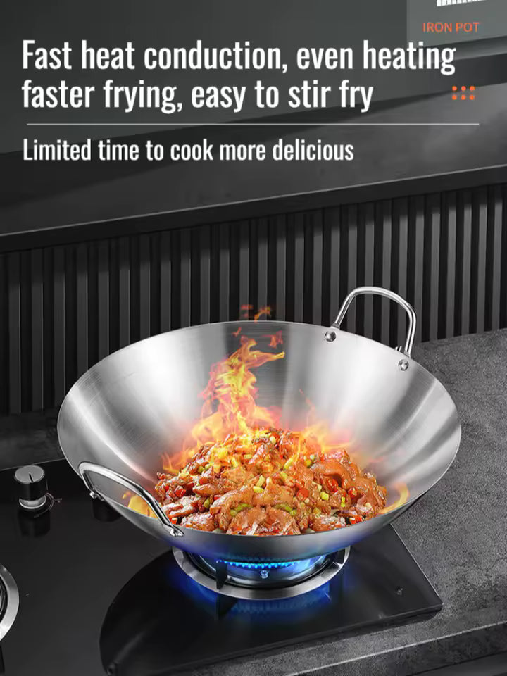 Stainless Steel Frying Pan Non-stick Double-ear Frying Pan Healthy Uncoated Thicker Material Suitable for Gas Stoves Even Heat