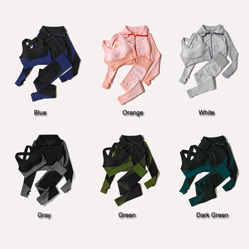 2/3Pcs Women Activewear Seamless Knitted Sportswear Set