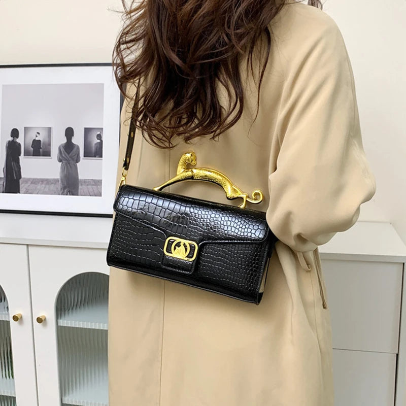 Classic Elegant Metal Handle Crossbody Bag