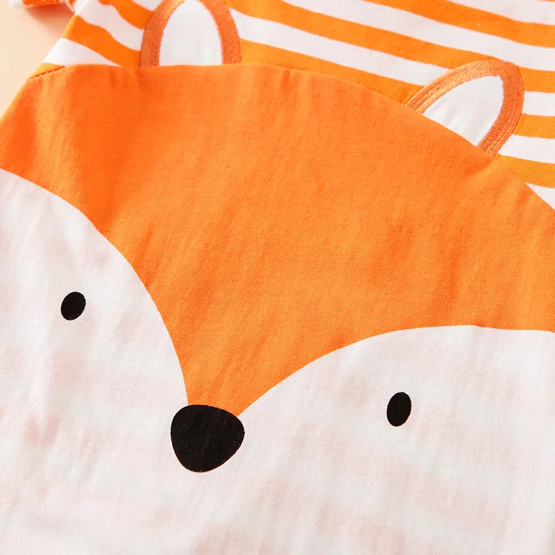 Summer Cute Fox Print Cotton Comfortable Short Sleeve Baby Bodysuit