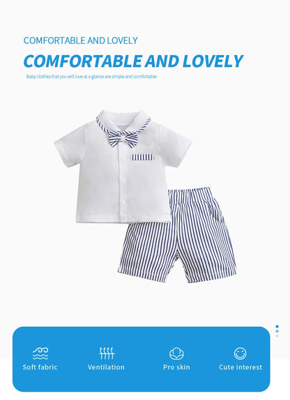 Casual Striped Gentleman Summer Baby Two Piece Set