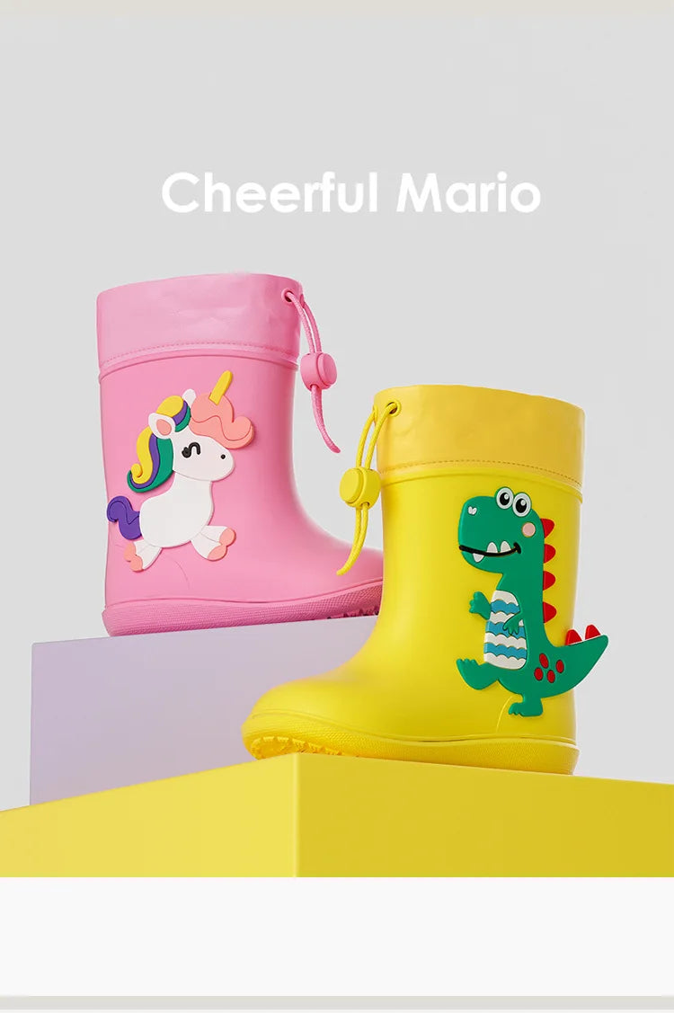 Cheerful Mario Kids Rain Boots Animal Design