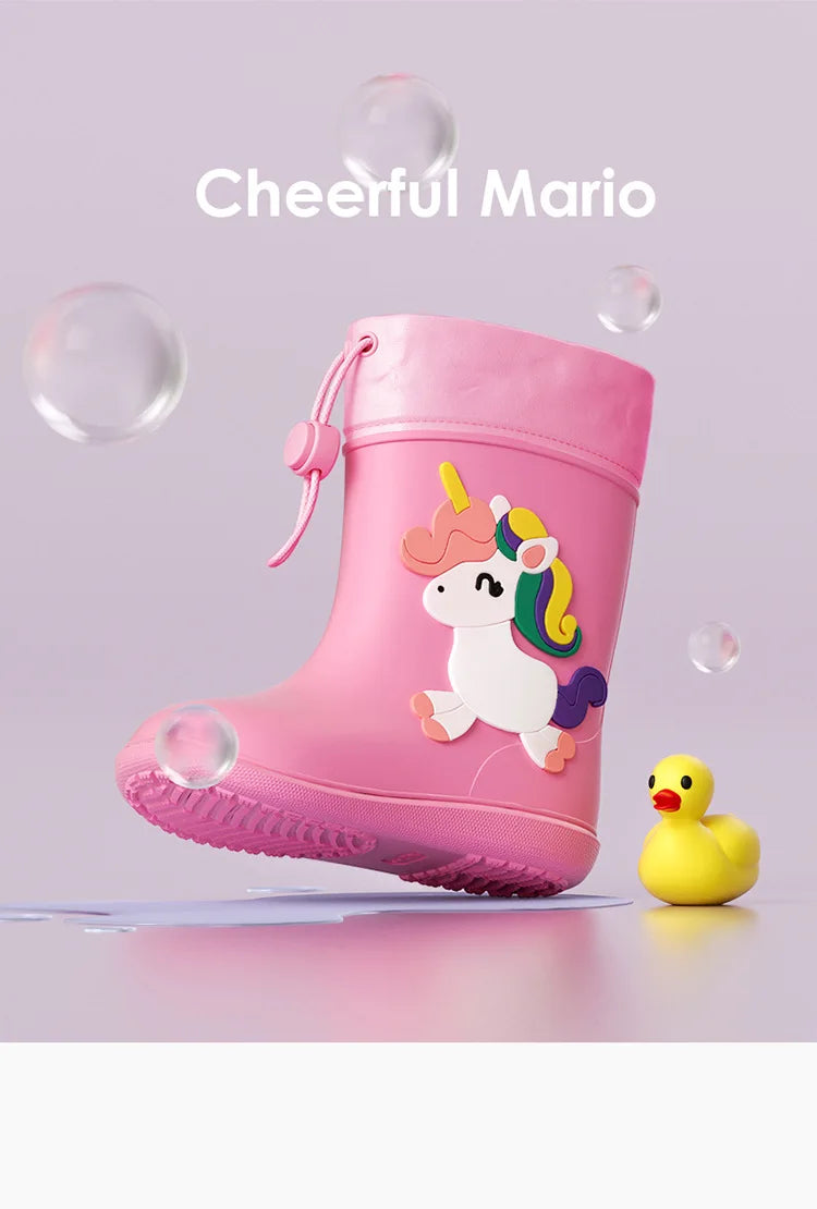 Cheerful Mario Kids Rain Boots Animal Design