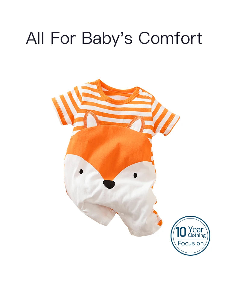 Summer Cute Fox Print Cotton Comfortable Short Sleeve Baby Bodysuit