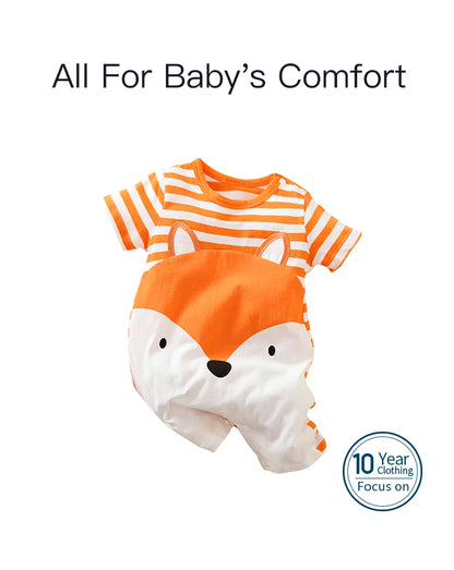 Summer Cute Fox Print Cotton Comfortable Short Sleeve Baby Bodysuit