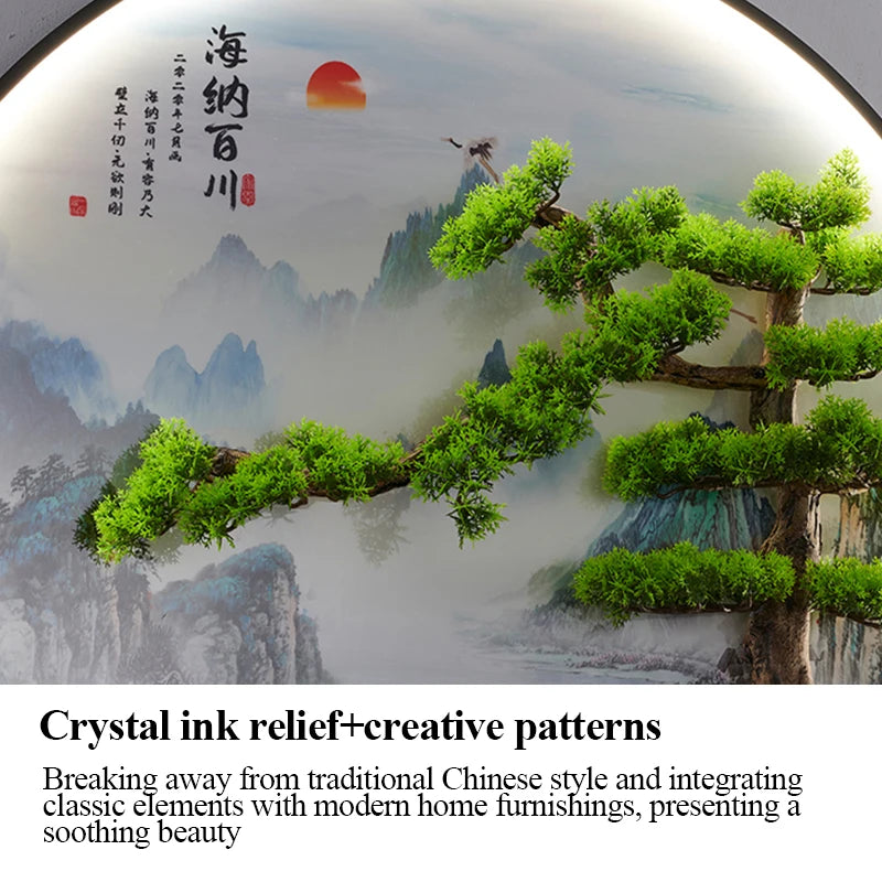 Modern Chinese Style Wall Mural Painting with LED Lights / 3D Wall Decorative Painting