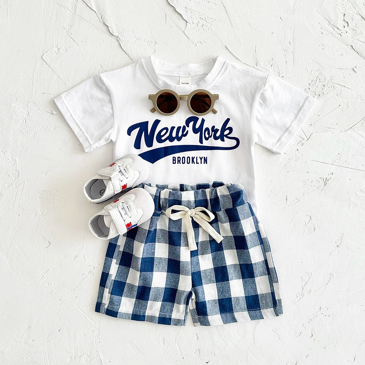 Girls 2Pcs Letter Printed T-shirt+Checkered Shorts