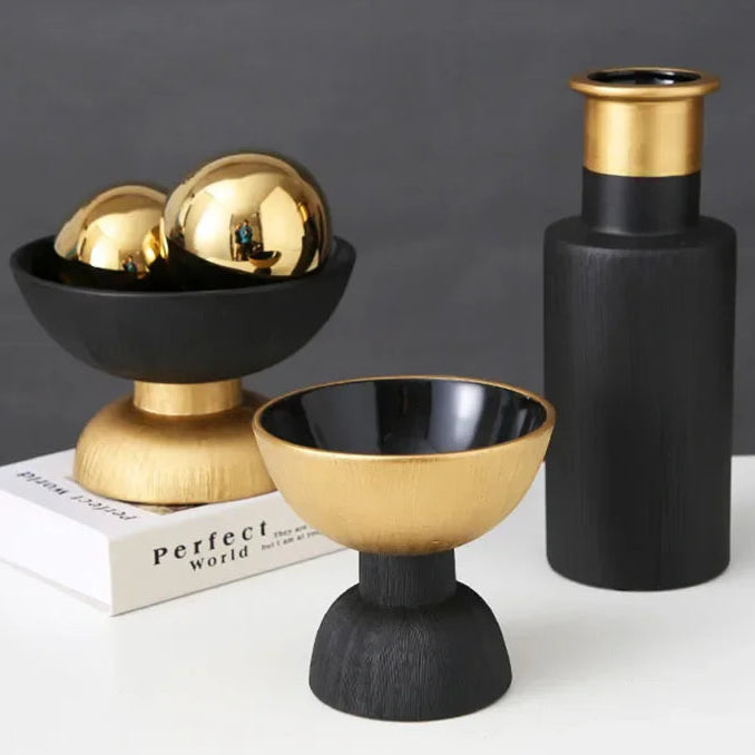 Modern Home Black and Gold Ceramic Vase Decoration and Ornaments