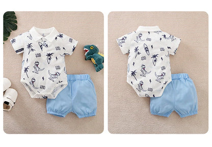 2 pcs Set Cute Dinosaur Comfortable Jumpsuit + Shorts