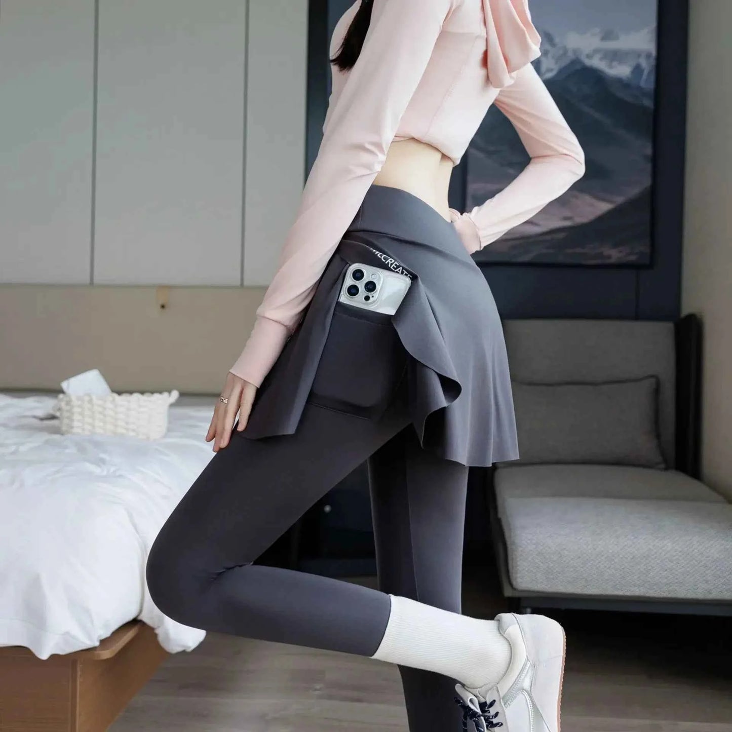 High-Waist Fitness Pants Women's Spring Summer Thin Section Anti-Light Running Yoga Badminton Uniform Shark Pants Skirt