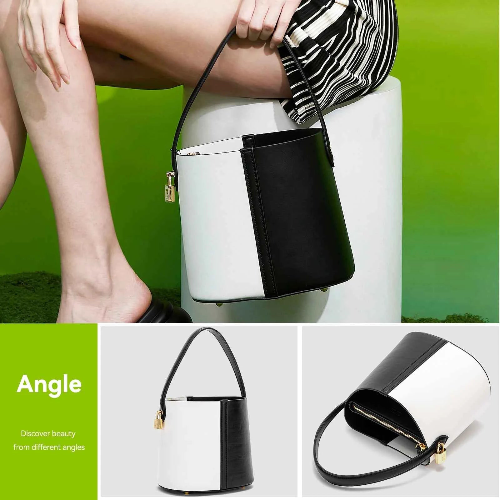 CHCH Two-tone Leather Bucket Handbag