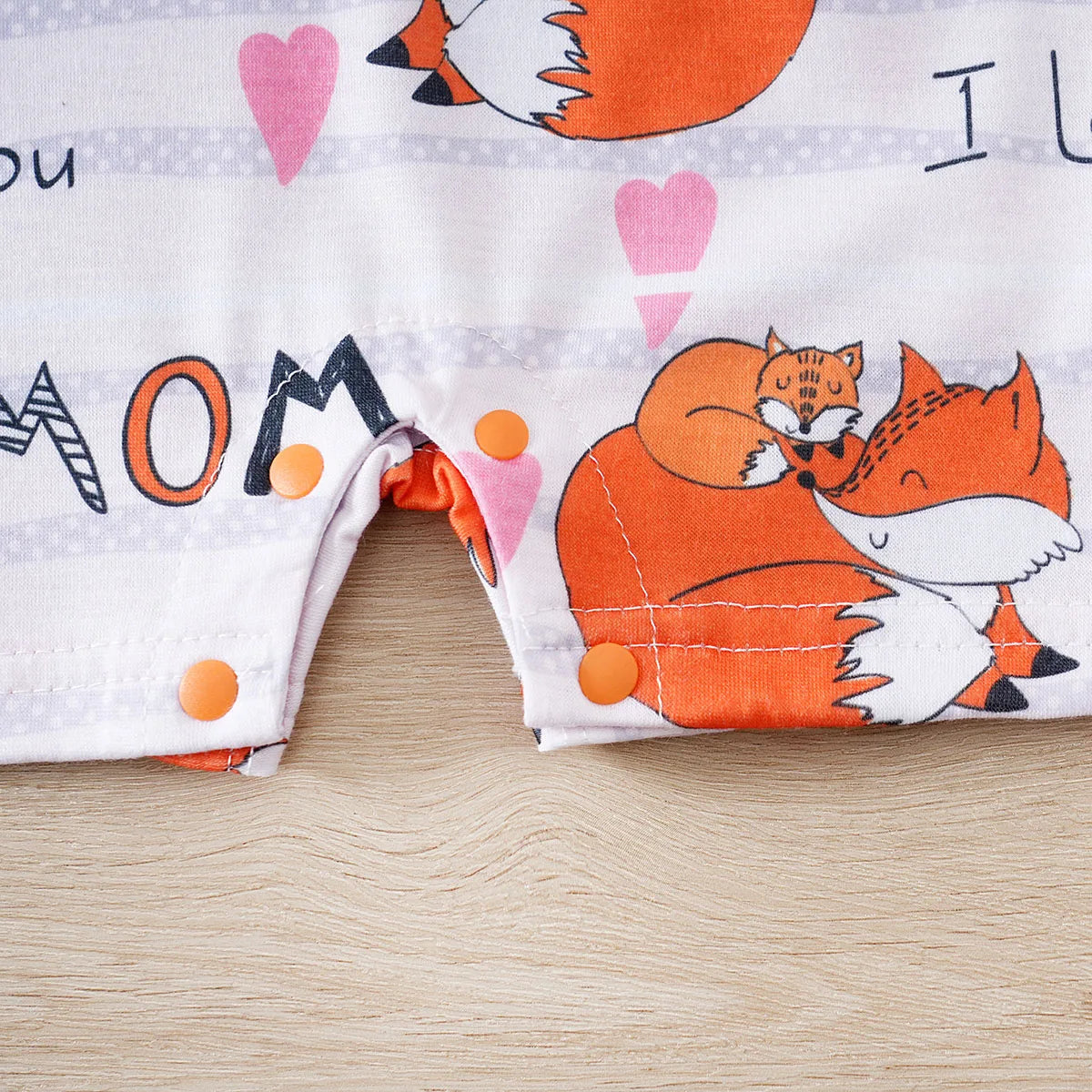 Adorable Baby Fox Print I Love You Mommy Bodysuit Short Sleeve Romper