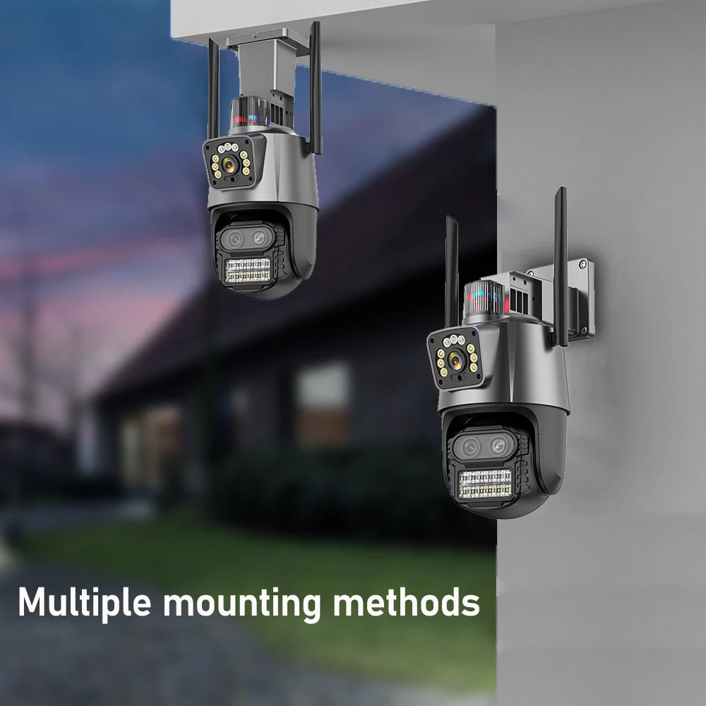 4K 9MP WIFI Three Lens Dual Screen Surveillance Camera 8X Hybrid Zoom Auto Tracking NVR