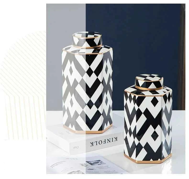 Modern Geometric Black and White Storage Jar Household Ceramic Decorative Jar