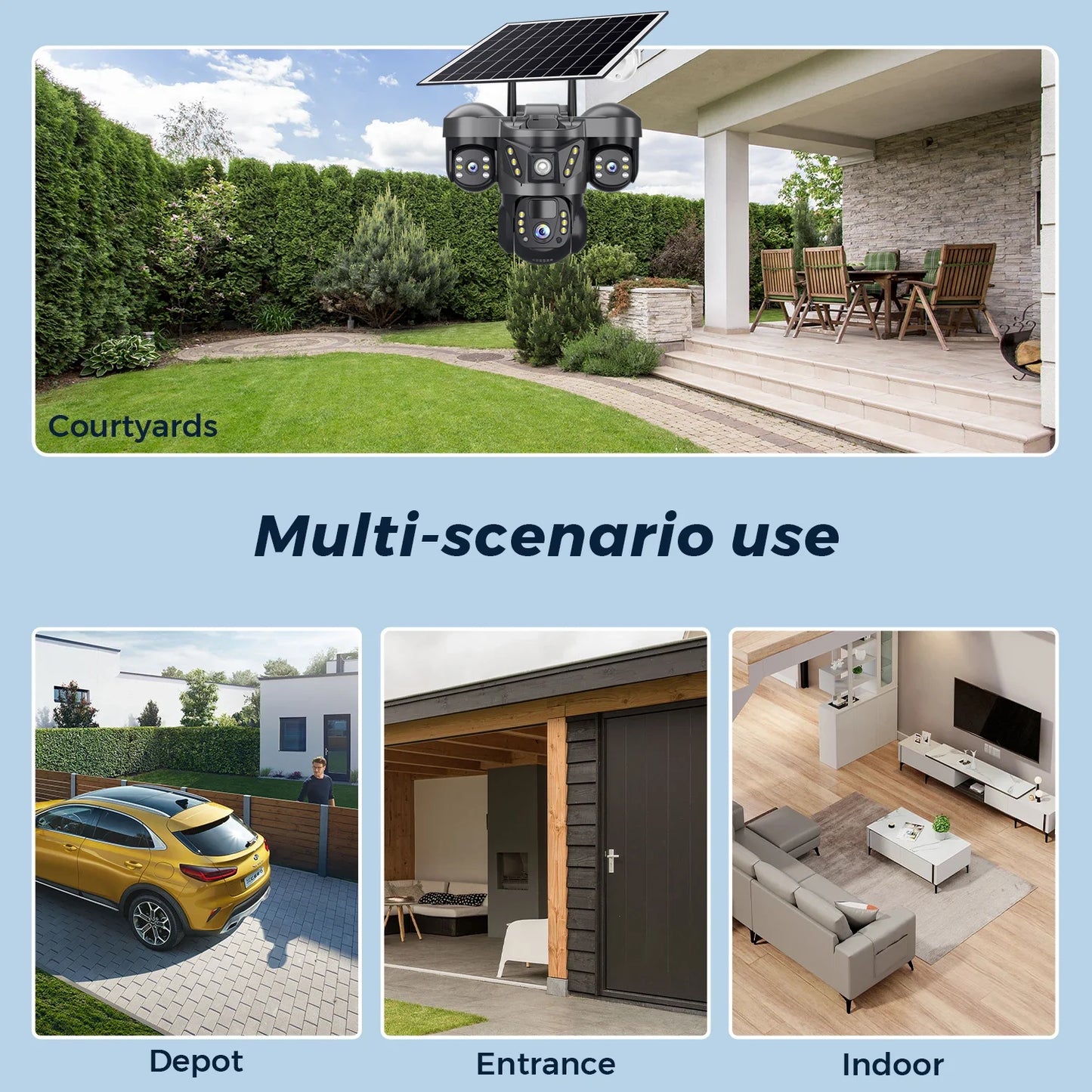 15MP Pro Wifi Solar  Security  Camera Triple Lens 10X Zoom Auto Tracking Outdoor Two way Audio Waterproof Cam