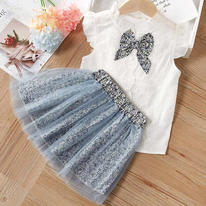 Girls Clothing Sets Sleeveless Blouse +  Skirt