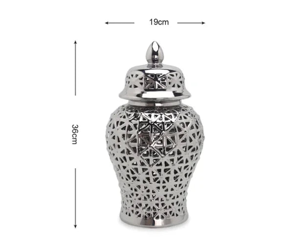 Modern Hollow Ceramic Ginger Jar Lid Home Decoration Vase and Ornaments