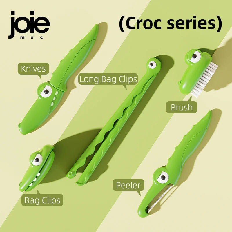 Joie Crocodile Kitchen Accessories - Cleaning Brush, Bag Clip, Peeler, Knife