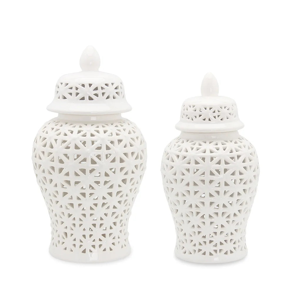 Modern Hollow Ceramic Ginger Jar Lid Home Decoration Vase and Ornaments