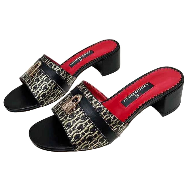 Women's Heeled Wearable Slippers Niche Classics Women's Office Slippers Letters Printed Designs Mature Style