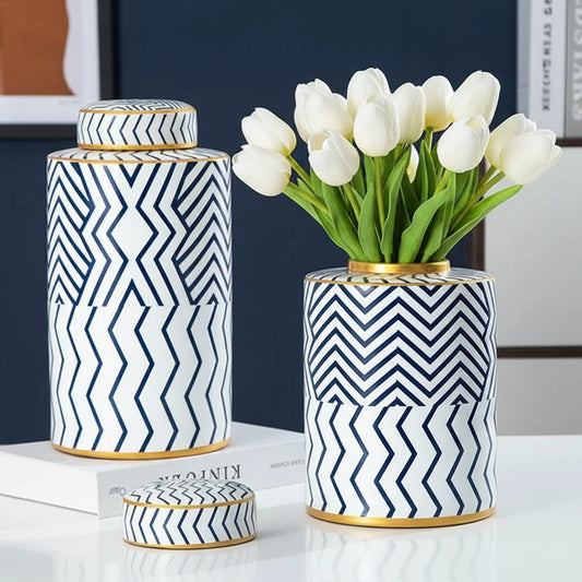 Geometric Ceramic Storage Jars with Lid Decorative Jar Ornament
