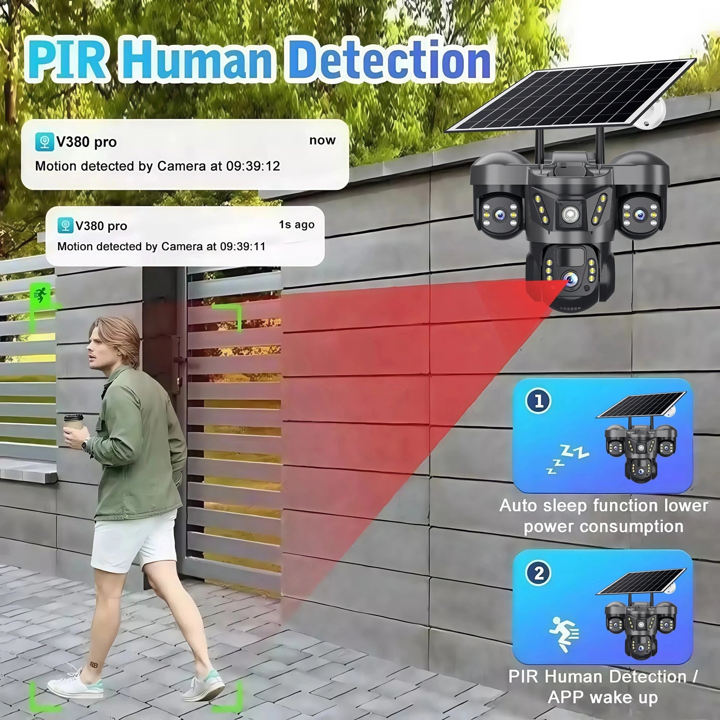 15MP Pro Wifi Solar  Security  Camera Triple Lens 10X Zoom Auto Tracking Outdoor Two way Audio Waterproof Cam