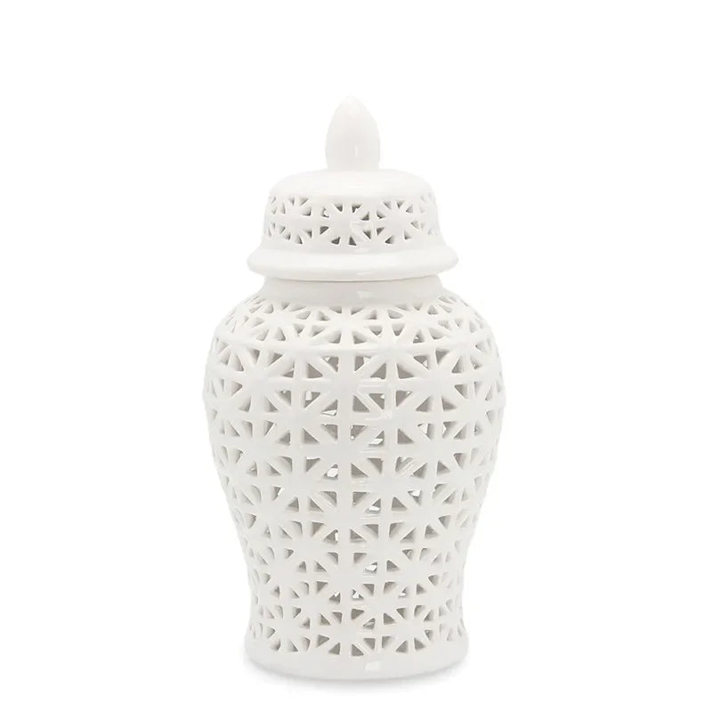 Modern Hollow Ceramic Ginger Jar Lid Home Decoration Vase and Ornaments