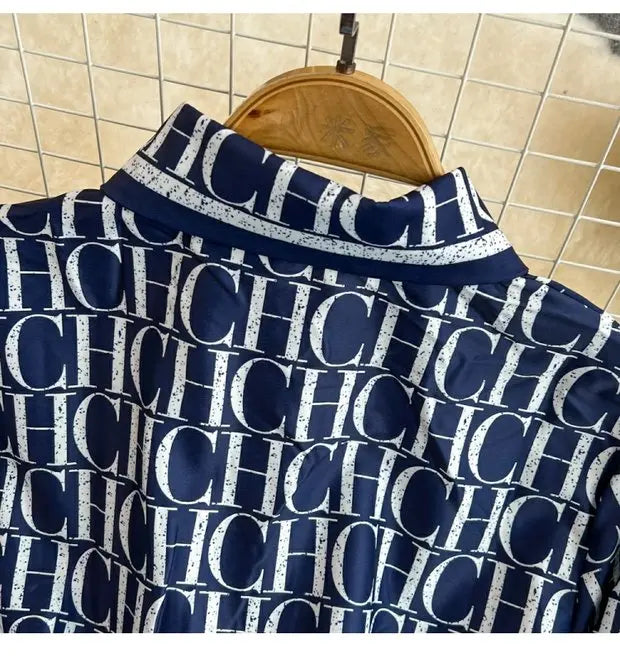 Spring Autumn Korean Sle Long Sve Turn-down Collar Slimming A-line Printed irt Dr Retro Maturi Waist-cinching