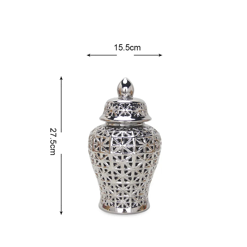 Modern Hollow Ceramic Ginger Jar Lid Home Decoration Vase and Ornaments