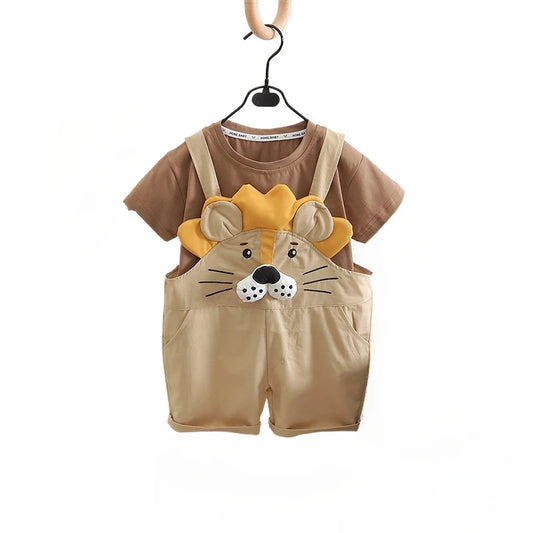 Children 2PCS Set Cotton Lion Tops - Suspender Pants Suit