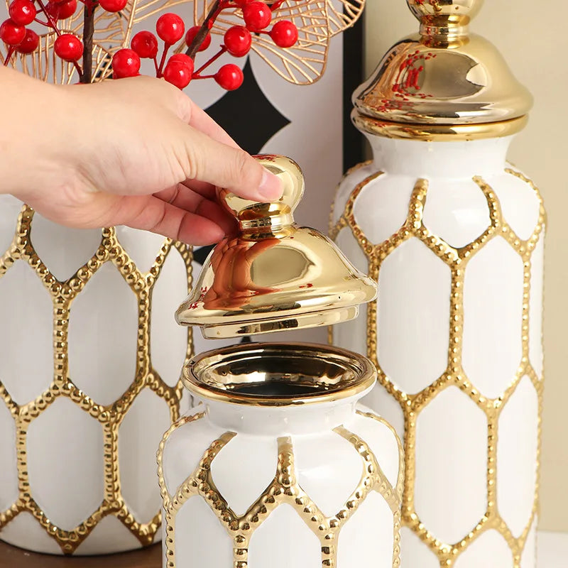 Home Decor Gold Luxury Ceramic Vase General's Jar Ornament
