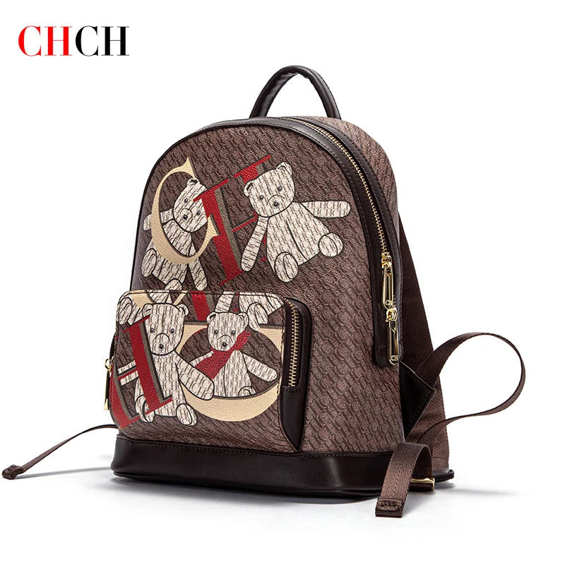 CH Women's Backpack 2024 New Bear Pattern Letter Design Backpack