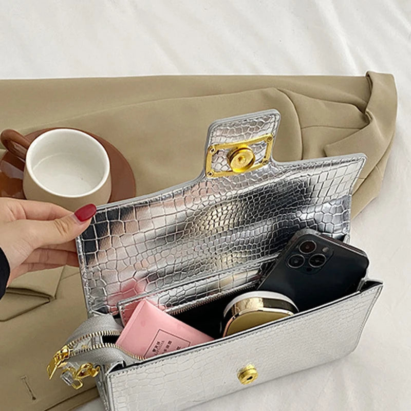 Classic Elegant Metal Handle Crossbody Bag