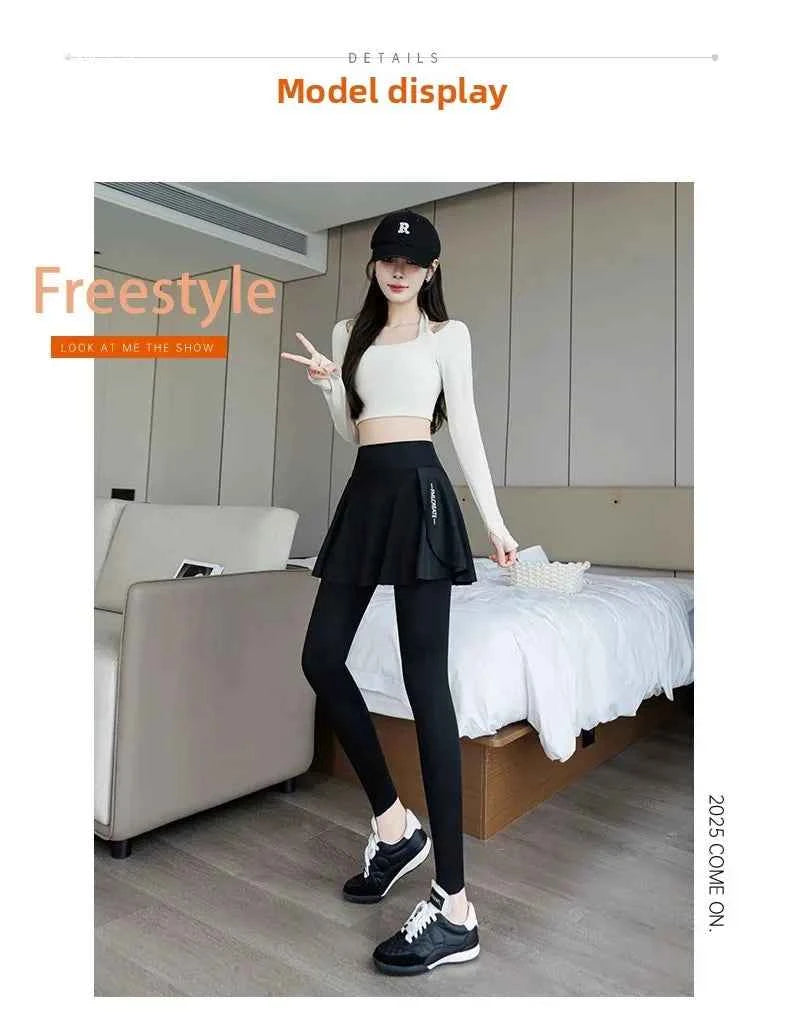High-Waist Fitness Pants Women's Spring Summer Thin Section Anti-Light Running Yoga Badminton Uniform Shark Pants Skirt