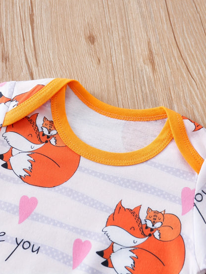 Adorable Baby Fox Print I Love You Mommy Bodysuit Short Sleeve Romper