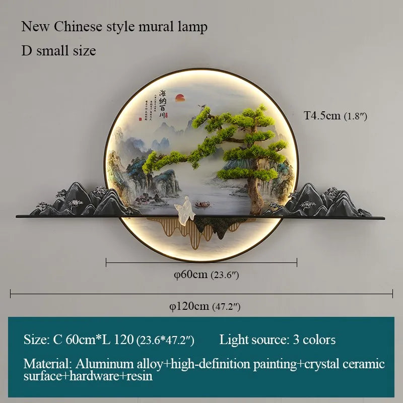 Modern Chinese Style Wall Mural Painting with LED Lights / 3D Wall Decorative Painting