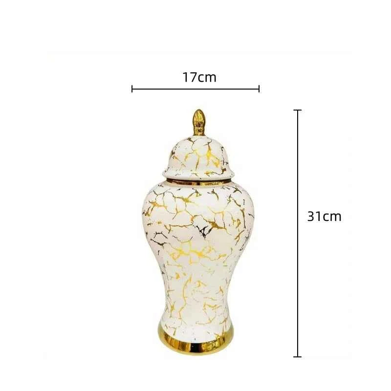 Gold Marble Porcelain Ginger Jar Home Decorative Vase