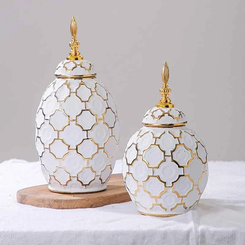 Luxurious Gold-Plated Ceramic Vase