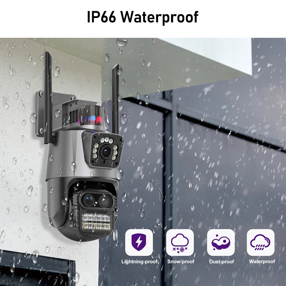 4K 9MP WIFI Three Lens Dual Screen Surveillance Camera 8X Hybrid Zoom Auto Tracking NVR