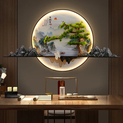 Modern Chinese Style Wall Mural Painting with LED Lights / 3D Wall Decorative Painting