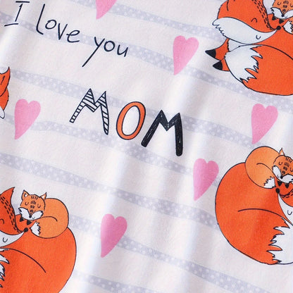 Adorable Baby Fox Print I Love You Mommy Bodysuit Short Sleeve Romper