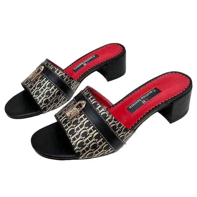 Women's Heeled Wearable Slippers Niche Classics Women's Office Slippers Letters Printed Designs Mature Style